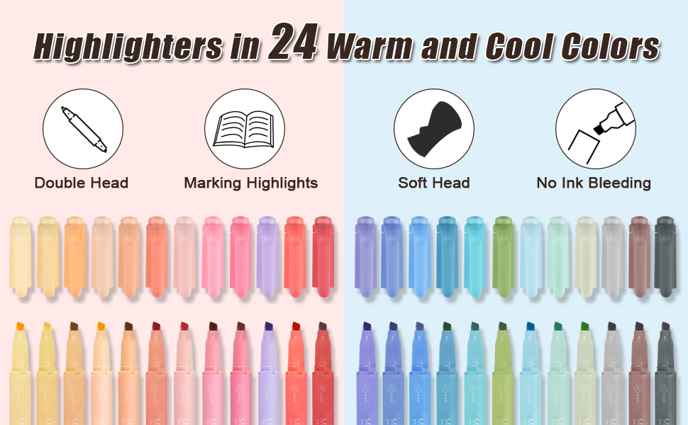 EooUooIP Pastel Highlighter, 24 Assorted Colors Cute Highlighters Pens