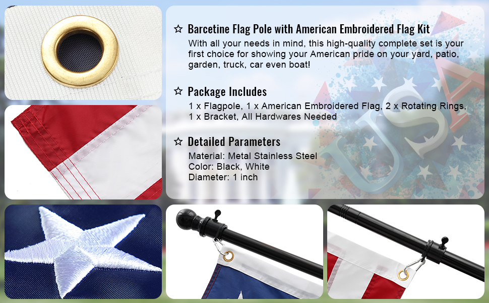 Flag Pole with American Flag Tangle Free Flag Poles for Outside House with 3x5