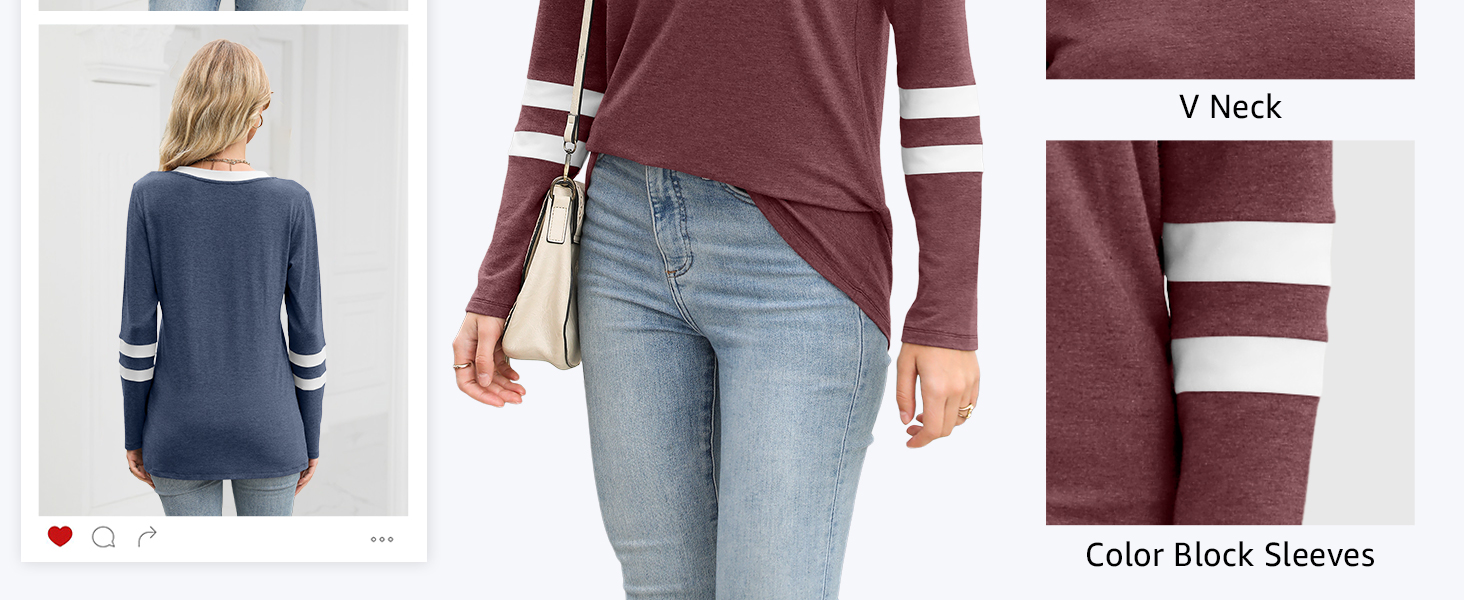 Womens Tops Color Block Sleeve Shirts Basic Tee Casual Loose Fit Basic Casual Shirt Trendy Outfits