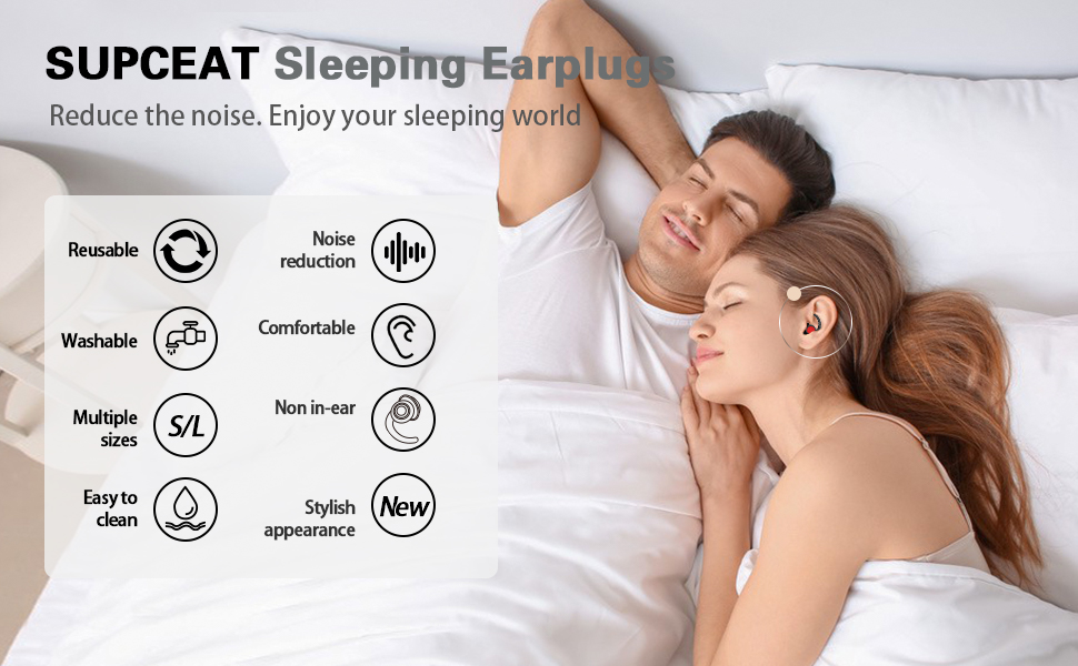 SUPCEAT Ear Plugs for Sleeping Noise Canceling, 2 Pairs(S/L) Reusable