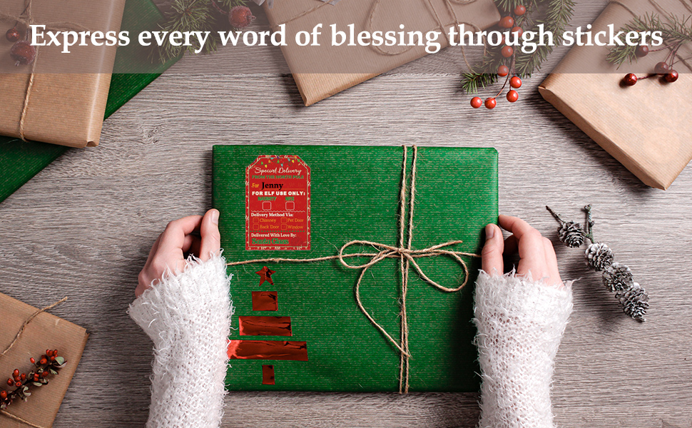 200pcs Christmas Gift Tags Stickers, Self Adhesive Name