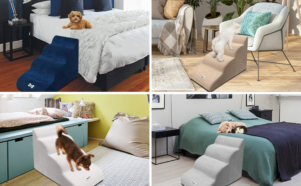 BOSERMEN Dog Stairs, Removable and Washable Pet Stairs, 4