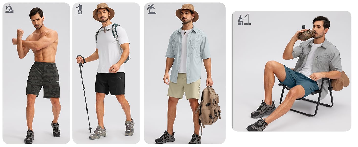 Pudolla Men's Hiking Cargo Shorts 7'' Travel Shorts for Men