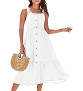 GRACE KARIN Womens Summer 2025 Midi Dress Spaghetti Strap Smocked Button Casual A Line Long Beach...