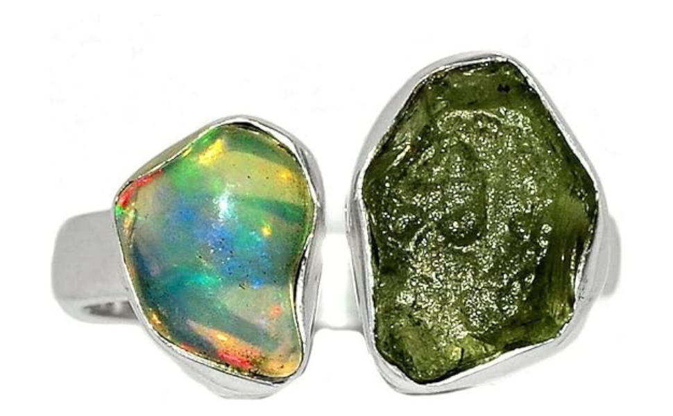 Moldavite & Ethiopian Opal Ring