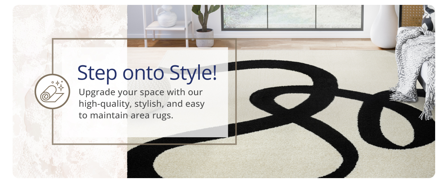 Abani Rugs black and cream modern area rug. Kid and pet friendly Easy to clean Art deco mid century
