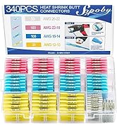 340PCS Heat Shrink Butt Connectors, Sopoby Marine Grade Electrical Wire Connectors Kit, Tinned Re...