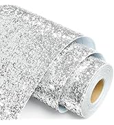 STICKEEP Silver Glitter Wallpaper for Bedroom Accent Walls Chunky Silver Glitter Contact Paper Se...