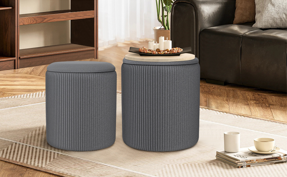 Amazon｜IPOW 丸型 収納 オットマン 2個セット ベルベット 収納