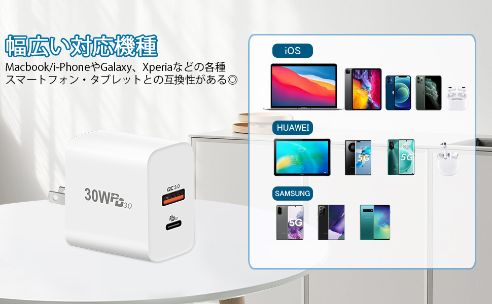 30W USB C 電源アダプター
