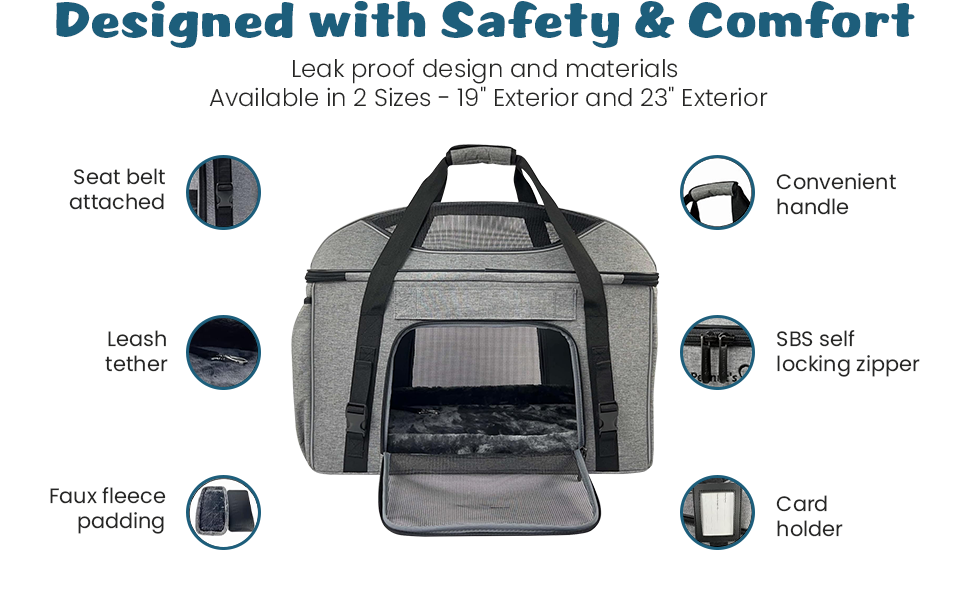 Additional Safety Wipe Down Composite Nylon Soft-Sided Pet Carrier Leash Tether