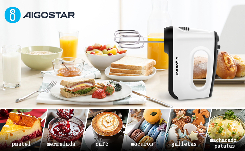 Batidora Amasadora De 400 W Con 6 Velocidades, Batidora De Varillas, Función Turbo, Incluye 2 Batidores De Varillas, 2 Ganchos De Amasado, 1 Batidor Y Caja De Almacenamiento - Aigostar Pudding 14 Accesorios Multifunción