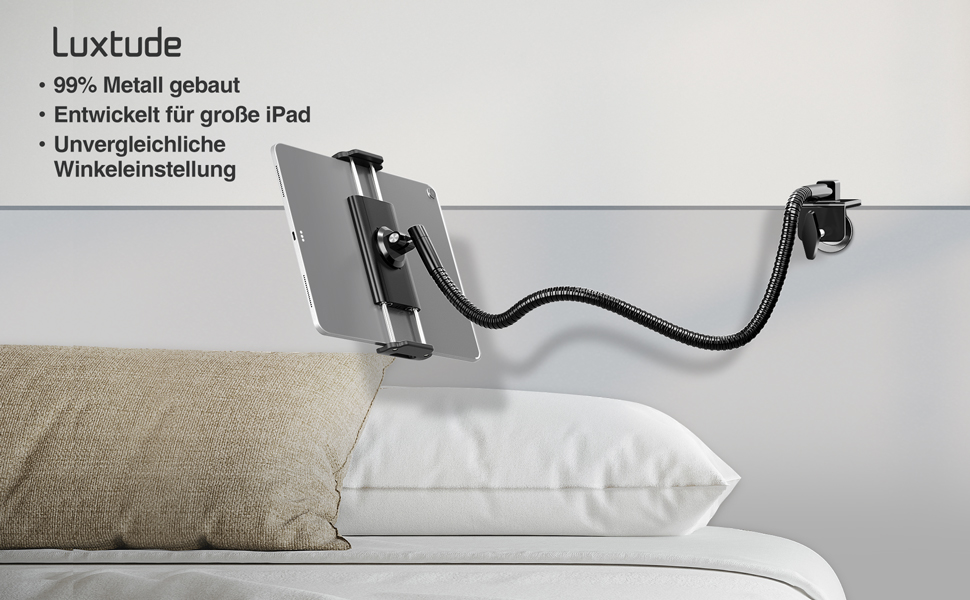 Luxtude Metall Schwanenhals Tablet Halterung Bett Stabil, Flexibel Verstellbarer Lang Arm Tablet