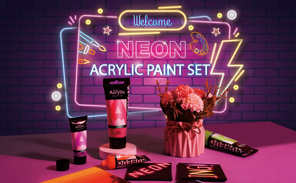 【オリジナル丙烯蛍光画】3D手作りアクリル蛍光画 Amazon.co.jp: AUREUO ネオン アクリル絵の具 蛍光色 21 ml×8