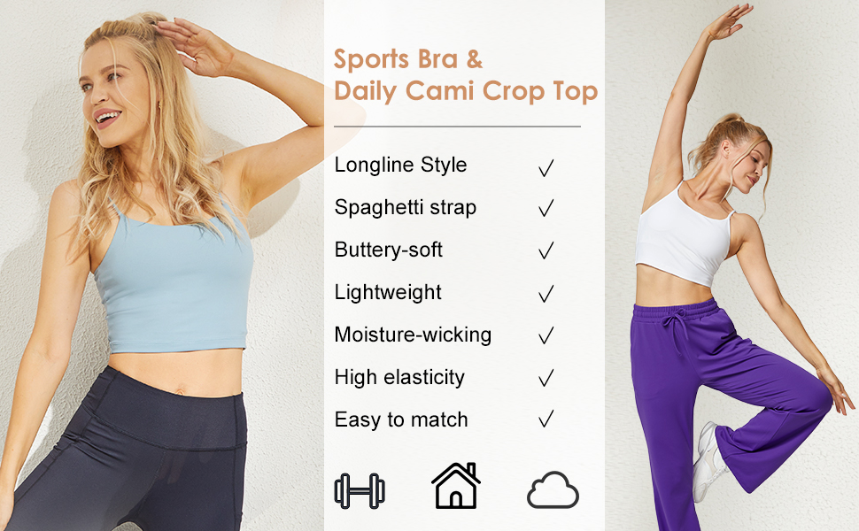 Promover Women's Padded Longline Sports Bra Strappy Crop Tops with