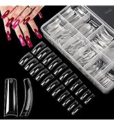 Yokilly Clear Coffin Nails Tips, 550PCS Long C Curved Nail Tips for Acrylic Nails Professional, H...