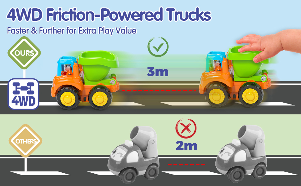 HOLA Toys for 1 Year Old Boy Gifts 4 PCS Toy Trucks 2 1