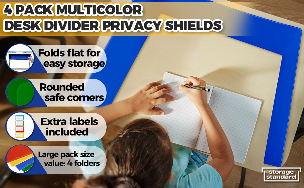 4 Pack Classroom Privacy Shields Desk Dividers for Student Desks Assorted Colors
