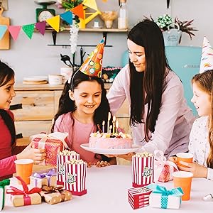 Sac de fête pour pop-corn - Pour anniversaire d'enfant - Rouge et blanc