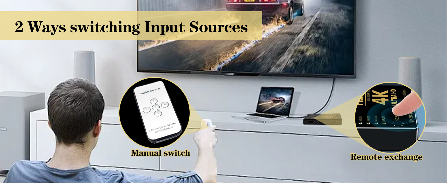 4K HDMI Switch Selector 60Hz, 5 in 1 Output 4K60Hz HDMI