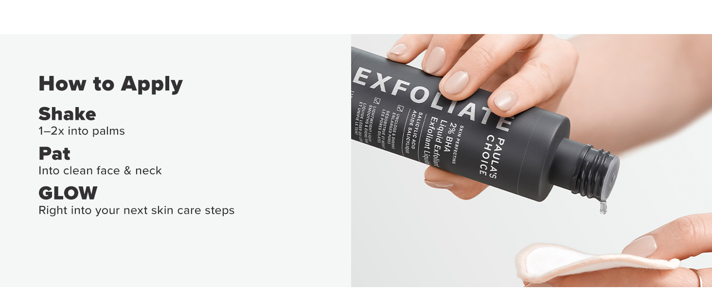 apply liquid exfoliant bha to face body skin