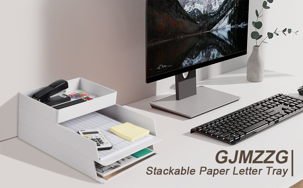3 Pack Desk Organizer Tray, Stackable Paper Organizer for Desk, Letter