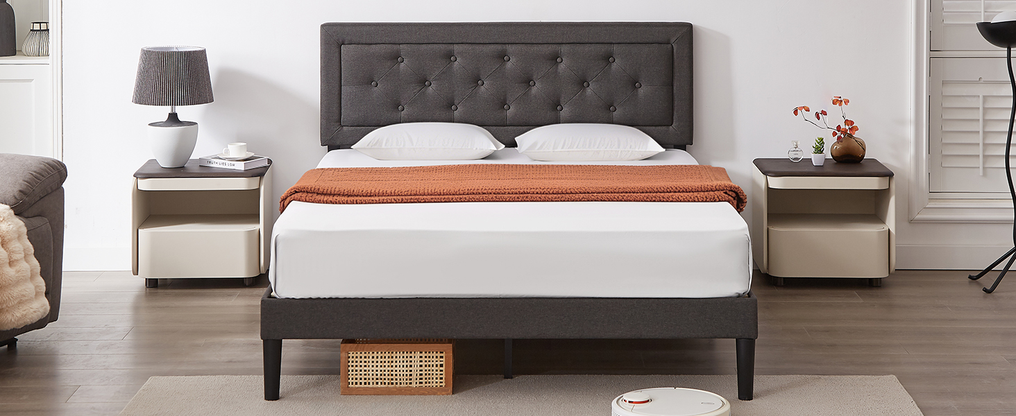 bed frame queen size with headboard, queen upholstered bed frame,soft bed frame queen grey