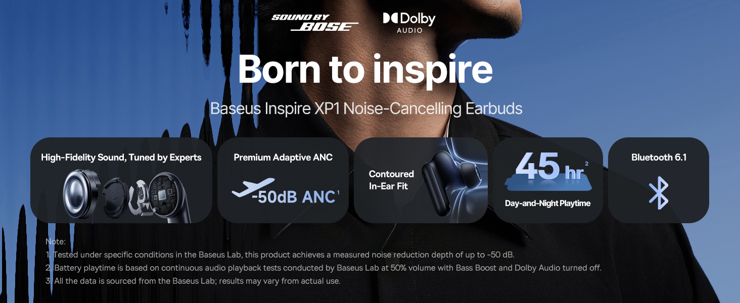 Text reads 'Born to inspire'. Dark atmospheric advertising banner or header image with dramatic lighting.