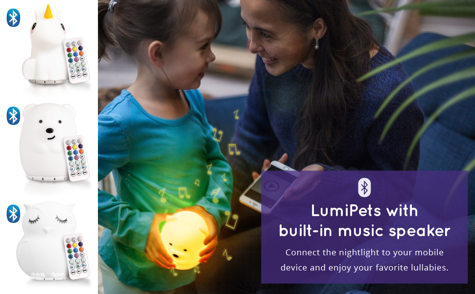 Lumipets with built in speaker, children's nightlight with speaker for music