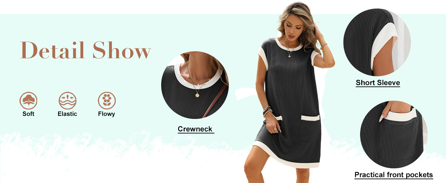 women summer dress midi beach dress color block short sleeve loose sundress a line