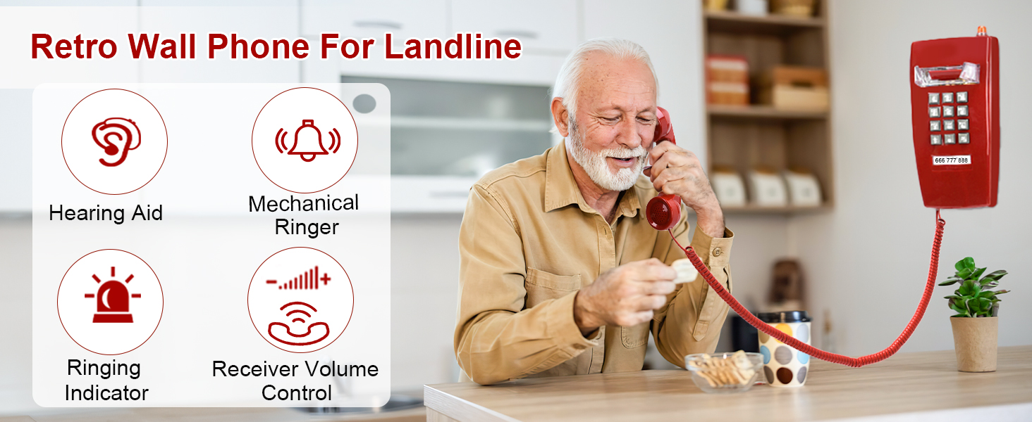 Retro Wall phone for Landline 2554 Wall Phone Vintage wall telephone