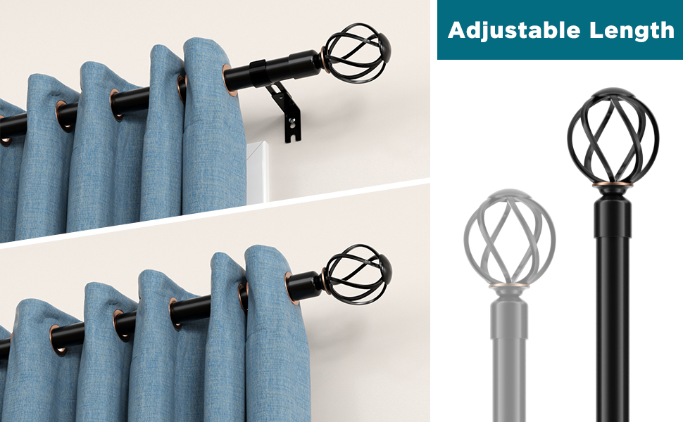 Black Curtain Rods for Windows 66 to 120, Adjustable Splicing Curtain Rods for