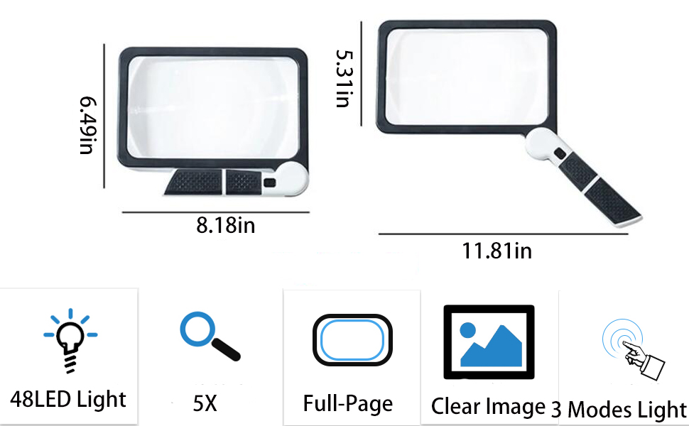 LXIANGN FullPage 5X Magnifying Glass with Light for