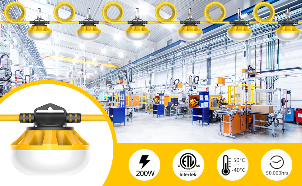 Construction Lights String Temporary Lighting 200ft Work Light