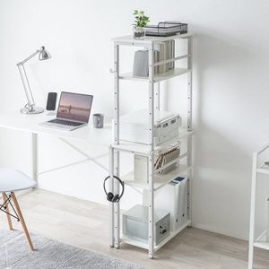 サンワダイレクト デスクサイド　ラック 上下分割　収納　シェルフ ホワイト Amazon | サンワダイレクト デスクサイドラック 上下分割 高さ