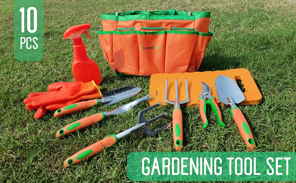 Gardening Hand Tool Set, 10 Pack Stainless Steel Kit with