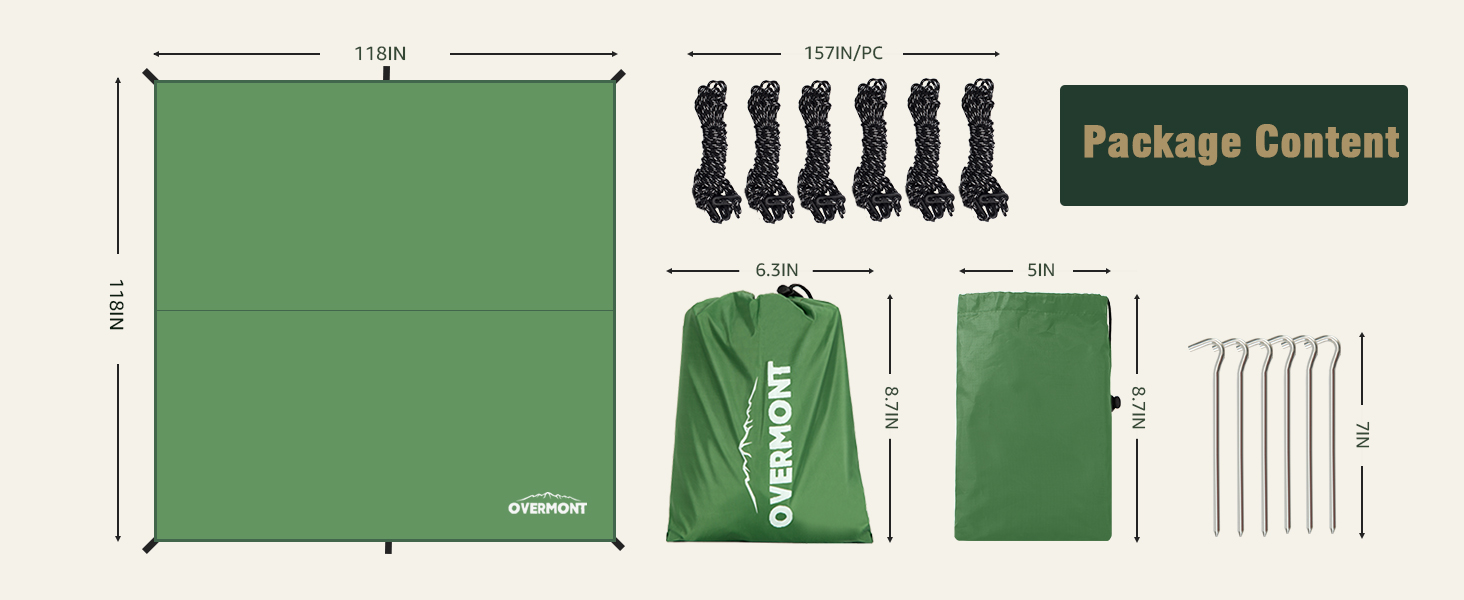 Overmont Camping Tent Tarp 3m x 3m UV Protection and PU 3000 Rain Fly