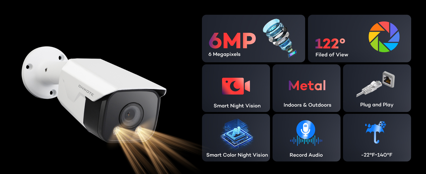 onwote camera security outdoor poe ip cameras business commercial indoor dome 4k 8mp two way audio