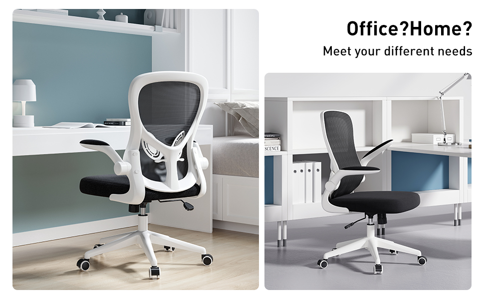 Ergonomic Desk Chair, Computer Office Chair With Flip-up Armrest&Lumbar Support, Adjustable Height, White 13 163