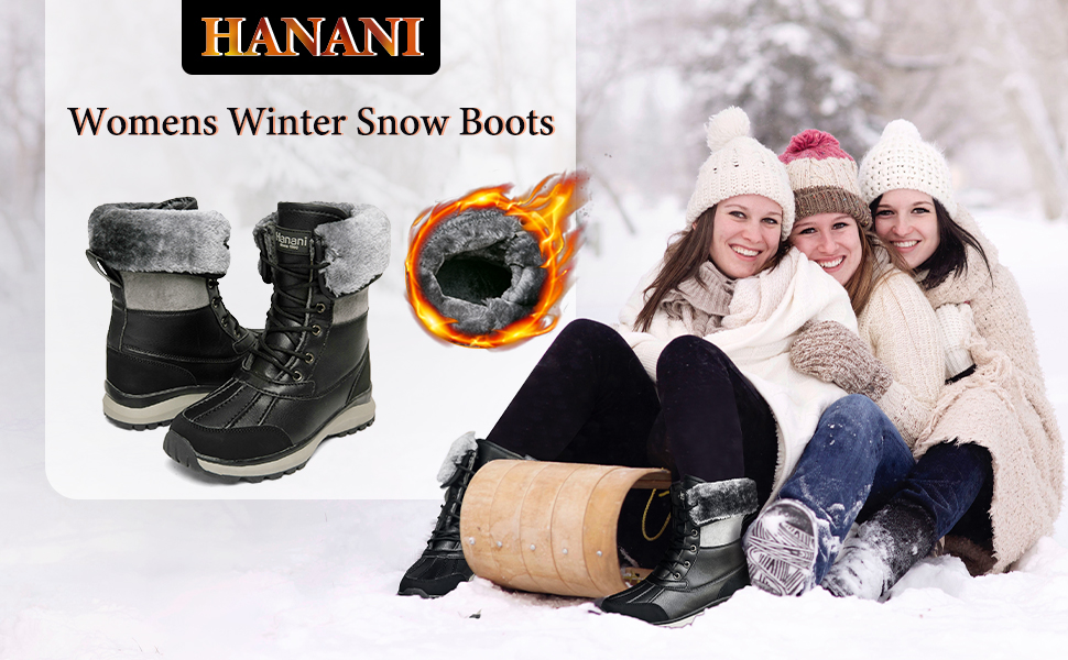Womens Snow Boots Warm Fur Lined Winter Boots Anti Slip Ankle Boots Mid Calf Snowboots