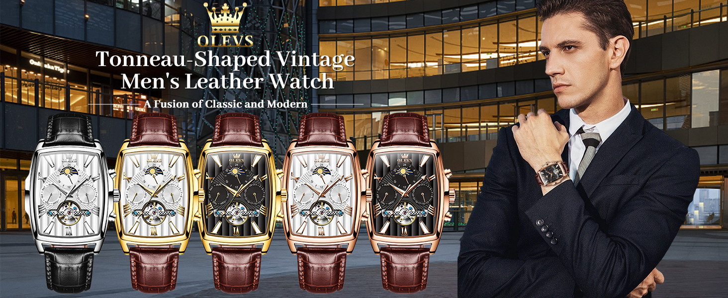 olevs men tonneau-shaped  vintage watch