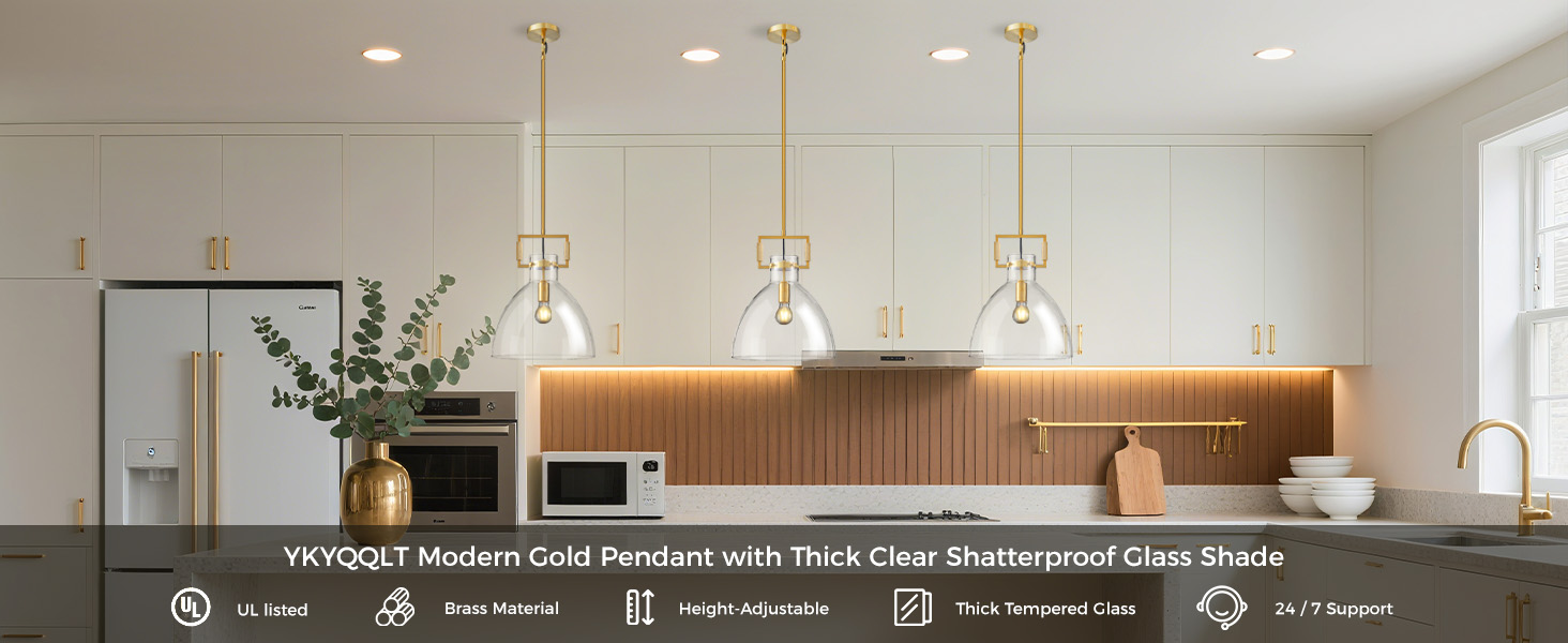 YKYQQLT Modern Gold Pendant with Thick Clear Shatterproof class Shade