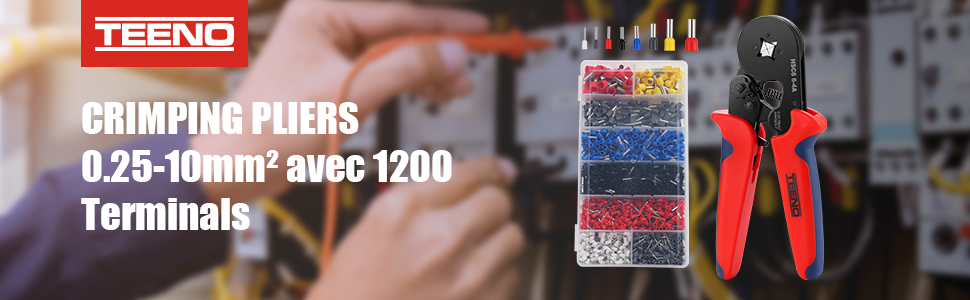 Pince à Sertir Outil De Sertissage Kit AWG23-7/0.25-10mm² Avec 1200 Cosses De Câbles Isolées à Sertir TEENO, Electriques Connecteurs à Sertir Pince électricien Professionnel 10 Pince à Sertir Outil de Sertissage Kit Sertir Pince électricien Professionnel