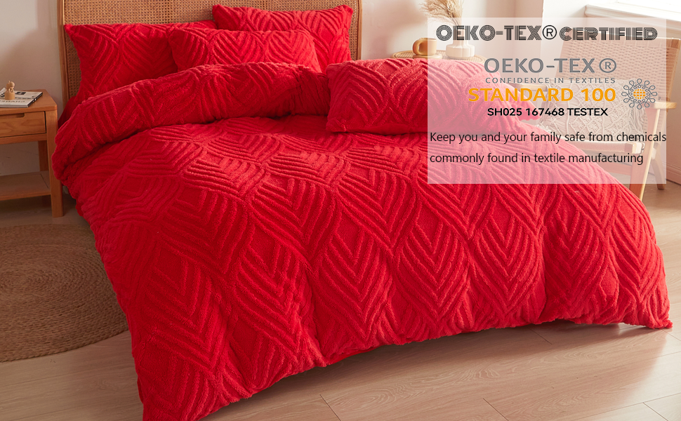 Fluffy red Comforter Set Queen，Plush Chenille Palm Floral