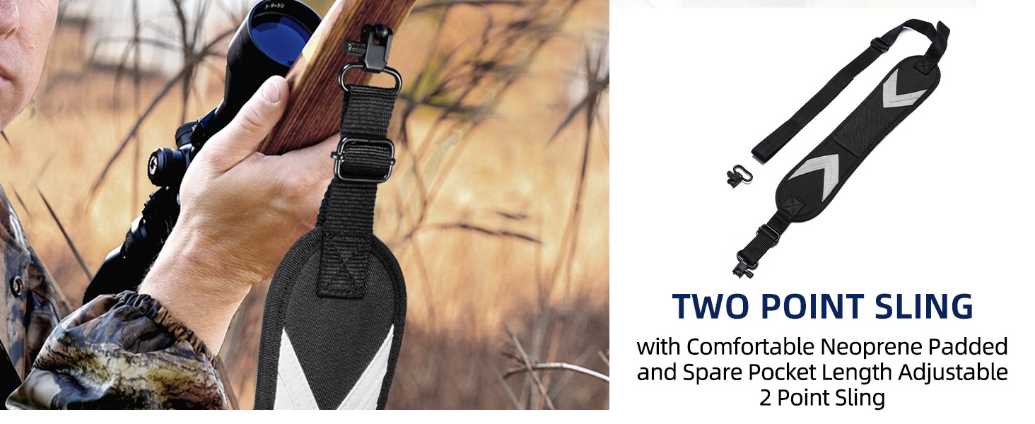 EZshoot Two Point Sling Rifle Sling with Spare Pocket and Removable Swivels