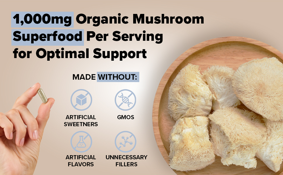 healthy day supplements - lion's mane - 1000mg organic mushroom per serving