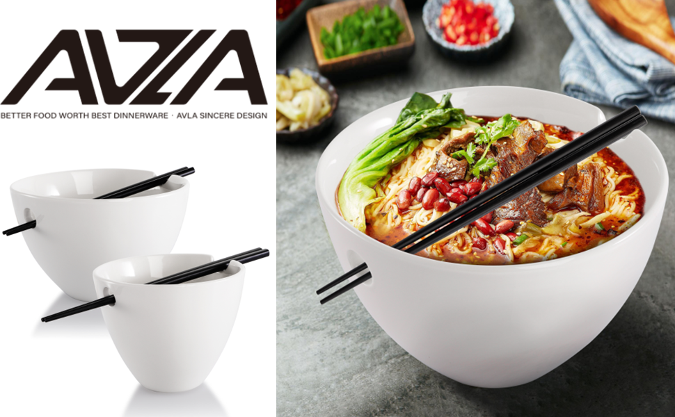 AVLA 2 Pack Porcelain Ramen Bowls, 15/26 OZ Japanese Udon