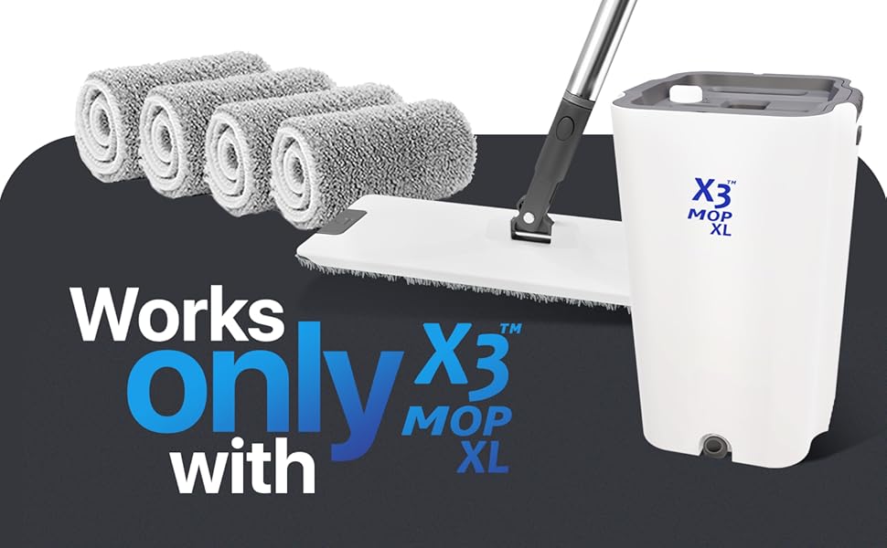 X3 Mop XL Replacement Microfiber Cleaning Pads, 4 Pack of