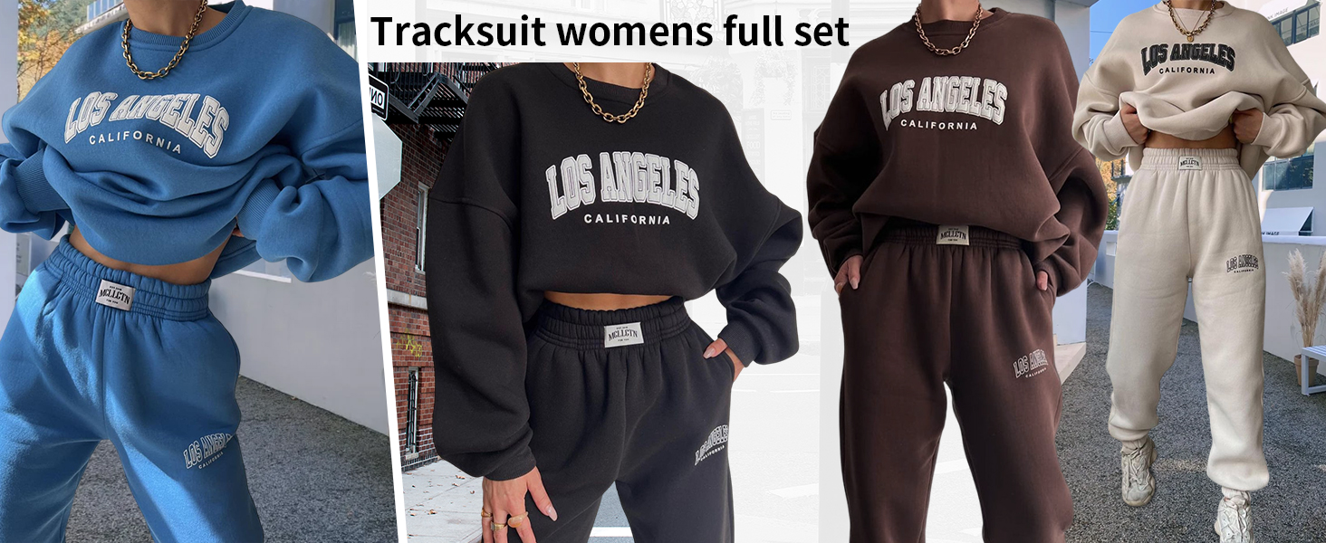 Fleece Sweatsuit 2 Piece Outfit Winter Tracksuit Warm Up Suits Thick Sweatshirt and Sweatpants Sets