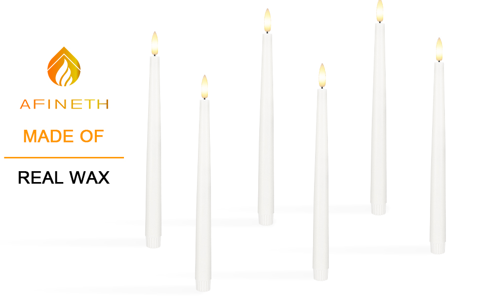 Flameless Taper Candles with 3D Wick, 11.4" Real Wax LED Candles with